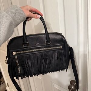Yves Saint Laurent Black Fringe Leather Handbag
